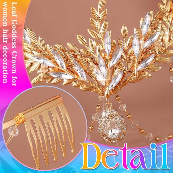 Gold Leaf Headpiece Bridal Hair Accessory Wedding Prom Women Girls - Picture 4 of 8